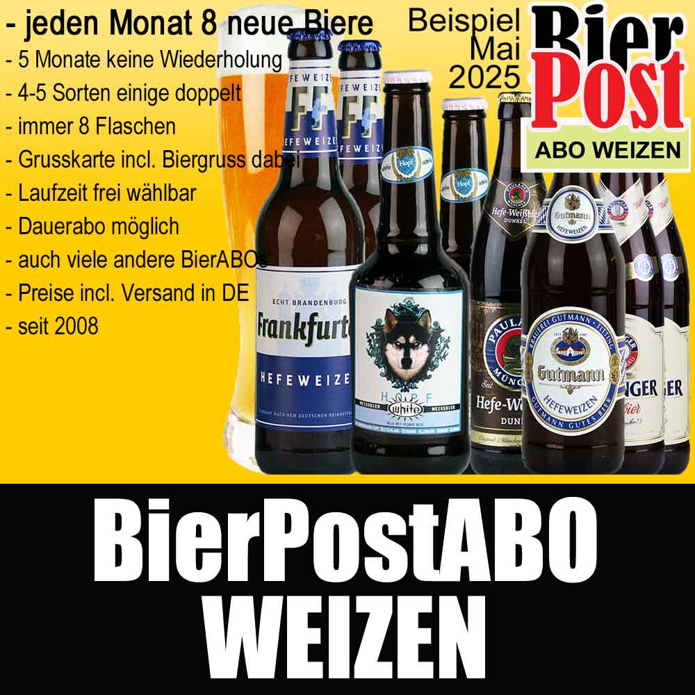 Bild von BierPostABO - WEIZENBIER - incl. Versand in DE, incl. BierPostCARD ohne Glas. 