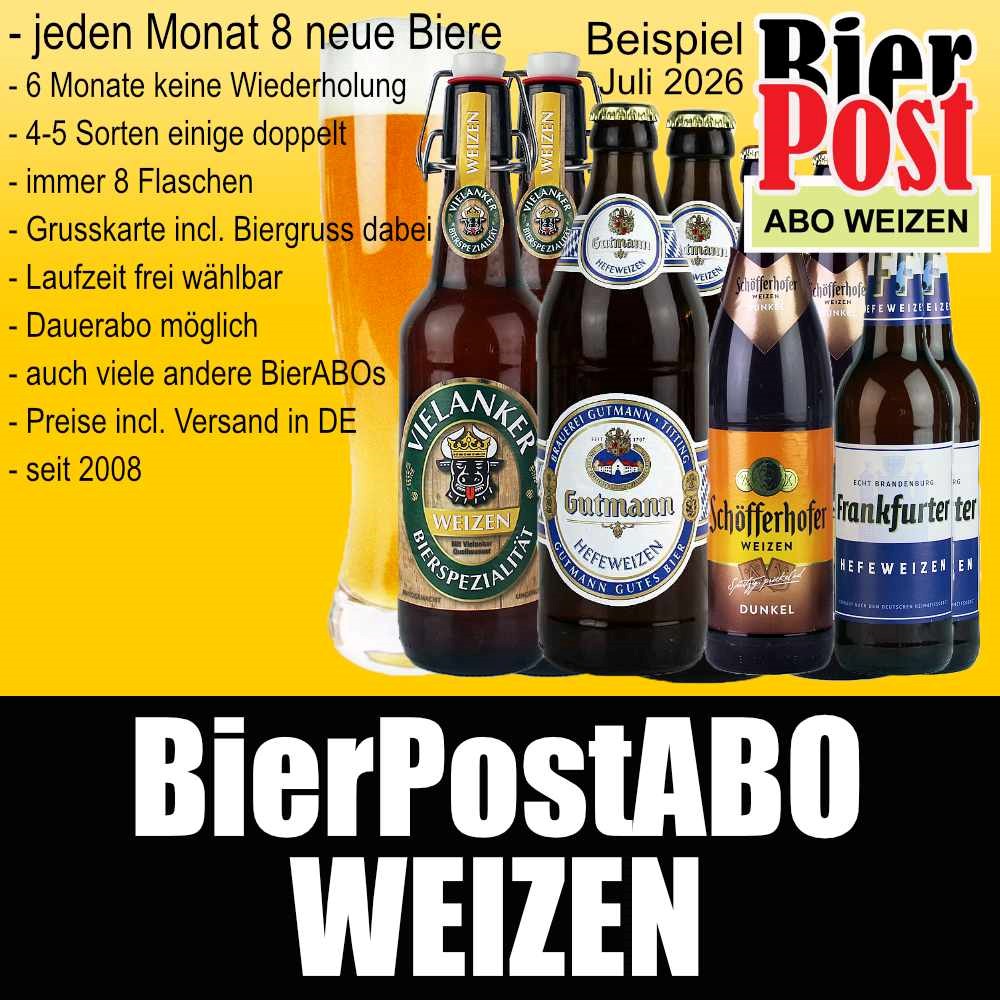 Bild von BierPostABO - WEIZENBIER - incl. Versand in DE, incl. BierPostCARD ohne Glas. 