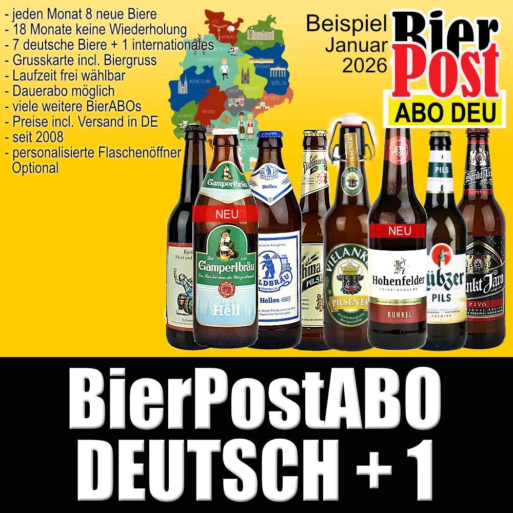 Bild von BierPostABO "DEUTSCH+1" -  incl. Versand in DE, incl BierPostCARD ( HEUTE mit GRATIS Design Öffner ab einer Laufzeit von 6 Monaten, einfach in die beiden Textfelder eintragen ) 